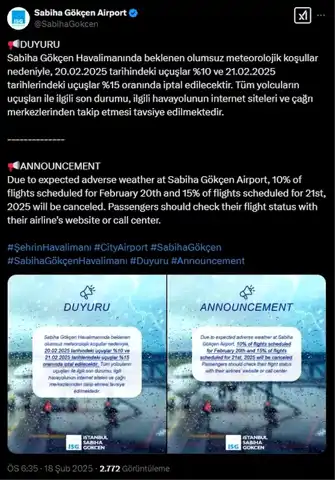 İstanbul Sabiha Gökçen'de Uçuş İptalleri