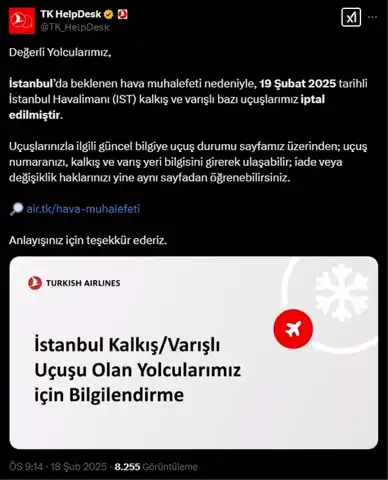 İstanbul Uçuşları Kış Fırtınası Yüzünden İptal Edildi!